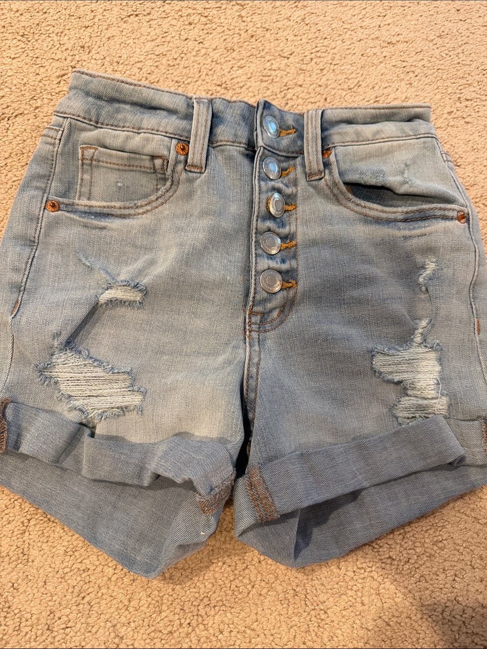 Aero High-Rise Light Blue Distressed Denim Shorts sz 0
